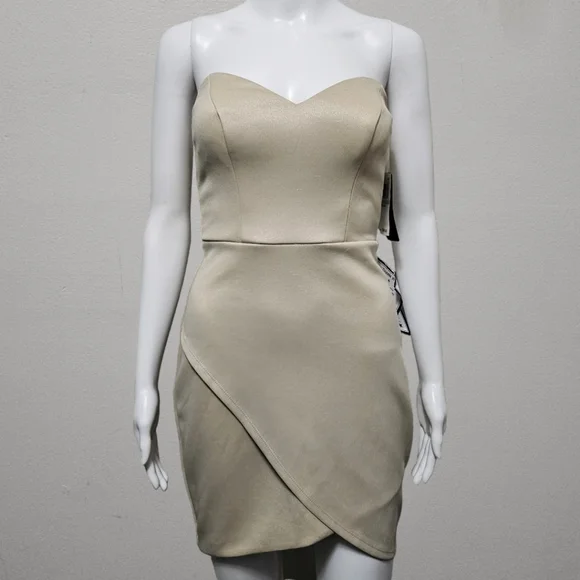 City Studio Champaigne Strapless Wrap Skirt Strapless Dress Size 1 - Picture 2 of 9